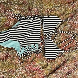 Striped Black & White Womens Two-Piece Swimsuit with Aqua Lining